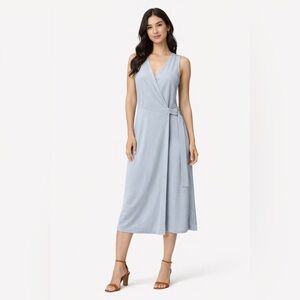 NWT OGL Dusty Blue Wrap Midi Dress Bamboo Blend Adjustable Fit small